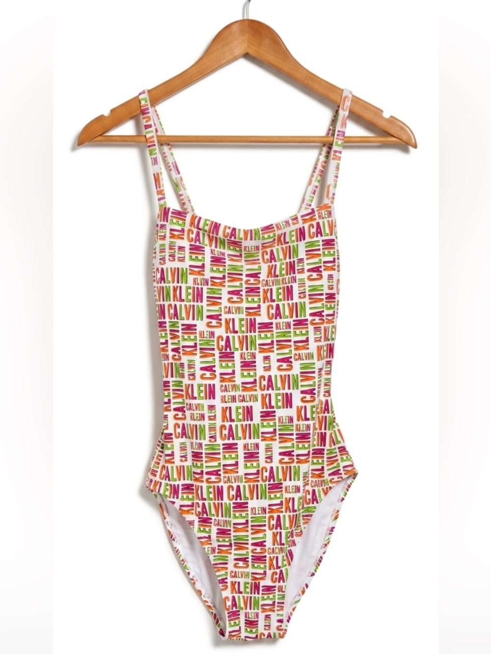 NWT• Calvin Klein Logomania Strappy One Piece Swimsuit White Size 4 Y2K